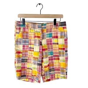 Vintage Y2K J. Crew Rainbow Madras Plaid Patchwork Bermuda Shorts